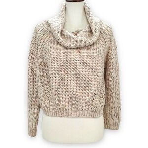 MOON & madison beige speckled cowl neck cropped sweater women's size medium